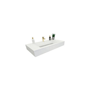 Brayden Studio® Akeya 19.5'' High Gloss White Acrylic Rectangular Vessel Bathroom Sink with Overflow