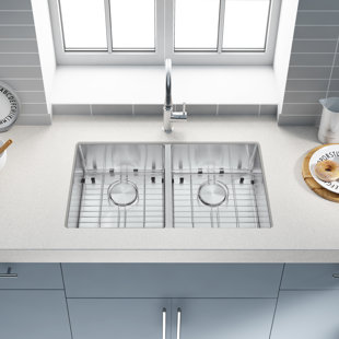 VIBRANTBATH 32'' L Undermount Double Bowl Stainless Steel Kitchen Sink