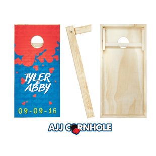 AJJ CORNHOLE 2' x 4' Falling Hearts Wedding Solid Wood Cornhole Set with Bags
