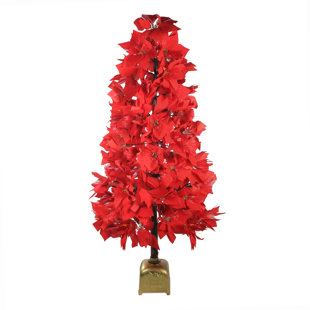 NORTHLIGHT SEASONAL 4' Pre-Lit Fiber Optic Color Changing Red Poinsettia Christmas Tree