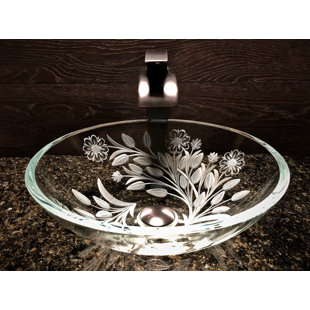 Elegant Glass Engraving Studio 16.5'' Clear Glass Circular Bathroom Sink