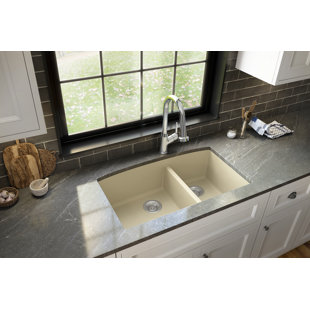 Karran Undermount Quartz Composite 32'' X 19-1/2'' 60/40 Double Bowl Kitchen Sink