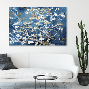 ART REMEDY Indigo Blossom Inspiration - Painting Print on Canvas