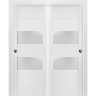SARTODOORS Lucia Frosted Glass Wood Sliding Closet White Doors