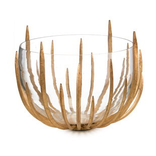 JOHN-RICHARD Starstruck Glass/Metal Coastal Decorative Bowl in Gold-Leaf/Clear