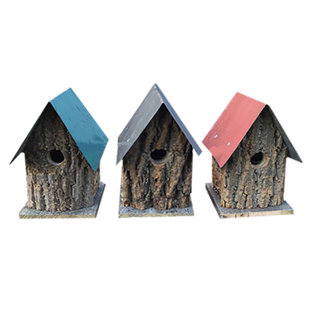 HOME BAZAAR Bird in Hand Bark Cabin Trio 9 in x 6 in x 7 in Birdhouse (Set of 3)