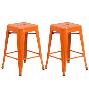 WILLISTON FORGE Ridgehaven 24" Counter Stool Metal Bar Stools Counter Height Barstools Backless Indoor/Outdoor Bar Stools Kitchen Counter Stools Chairs (Set of 2)