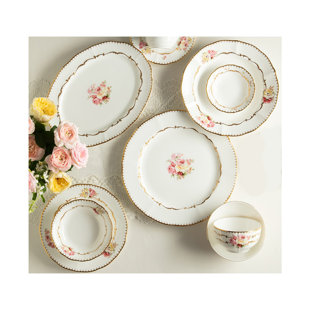 HANKOOK CHINAWARE Flamor 14 Piece Bone China Dinnerware Set, Service for 2