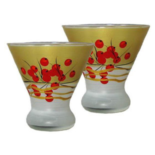 GOLDEN HILL STUDIO Berries 'n Branches 7 oz. Cosmos Glass (Set of 2)