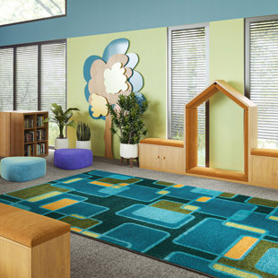 JOY CARPETS Geometric Tufted Turquoise/Green/Orange Area Rug
