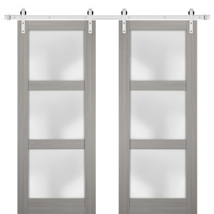 SARTODOORS Lucia Frosted Glass Wood Barn Doors with Installation Hardware Kit
