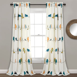 FRIFOHO Rowley Birds Room Darkening Thermal Rod Pocket Curtain Panels (Set of 2)