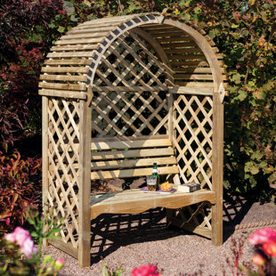 ROWLINSON 52.8'' W x 31.2'' D Wood Arbor with Bench in Brown