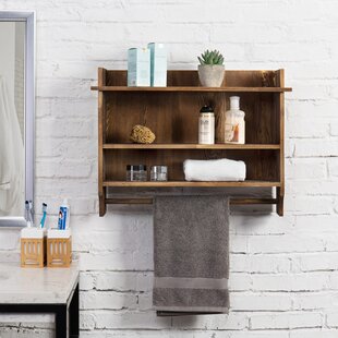 MYGIFT Solid Wood Wall Mounted Bathroom Shelves with Towel Bar