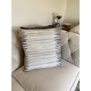 NOORI RUG Square Strip Leather Pillow Cover & Insert