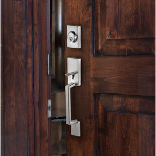 SURE-LOC HARDWARE Stockholm Handleset with Single Cylinder Deadbolt and Basel Round Door Lever and Rosette