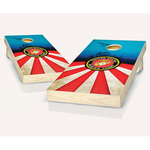 AJJ CORNHOLE 2' x 4' USMC Solid Wood Cornhole Set with Bags