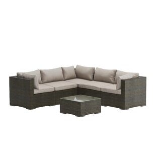 PATIOSENSE Patio Sense Sino Wicker Sofa Set Includes five Wicker Seats & A Glass Top Table- Gray Wicker Finish