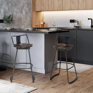 WILLISTON FORGE Stellan Swivel Counter Stool with Metal Frame (Set of 2)