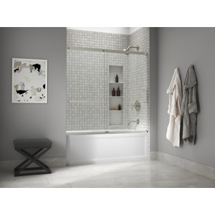 KOHLER Elate Sliding Bath Door, 56-3/4-In H X 56-1/4 - 59-5/8-In W, With 1/4-In Thick Crystal Clear Glass