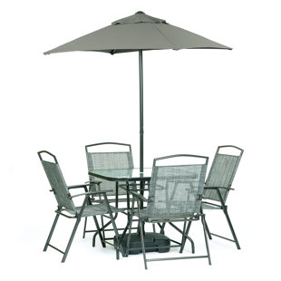 RED BARREL STUDIO® Franics Square 4 - Person 33.8" Long Dining Set with Umbrella