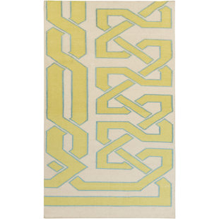 BETH LACEFIELD FOR SURYA Alameda Geometric Handmade Flatweave Wool Bone/Green Area Rug