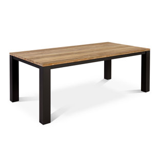 THREE POSTS™ Morones Rectangular Dining Table in Solid Reclaimed Teak with Straight Black Aluminum Legs