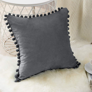 DECOR UR SPACE Pom Pom Velvet Tassels Pillow Cover