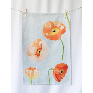 INDIA & PURRY Poppies Cotton Floral Waffle Tea Towel Kitchen Towel