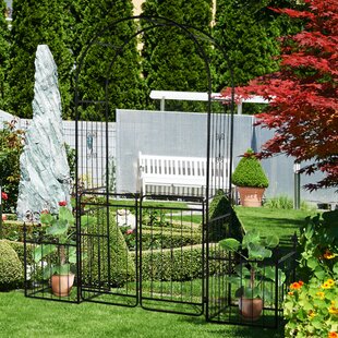 OUTSUNNY 78.75'' W x 19.75'' D Steel Arbor with Gate in Black