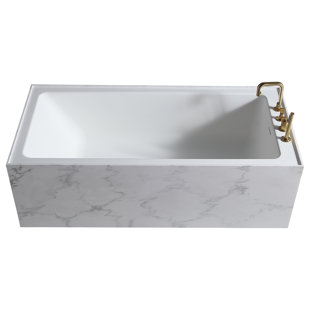 AGUA CANADA 71'' x 31.5'' Freestanding Soaking Solid Surface Bathtub with Faucet