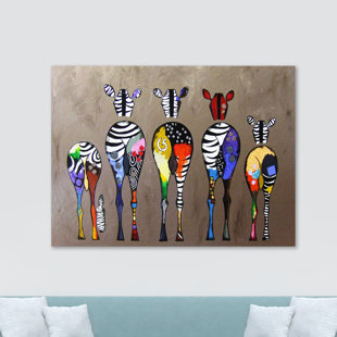 WORLD MENAGERIE Zebras From Behind Abstract Colourful - Wrapped Canvas Print