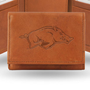 RICO INDUSTRIES INC NCAA Arkansas Razorbacks STR Pecan Cowhide Tri-Fold Wallet