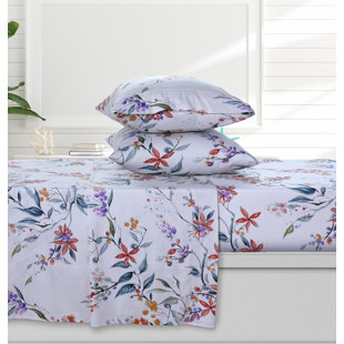 AZORES HOME Sateen Floral Sheet Set