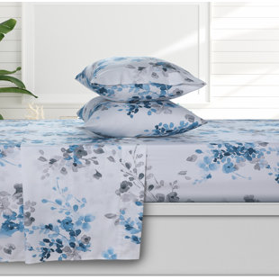 AZORES HOME Sateen Floral Sheet Set
