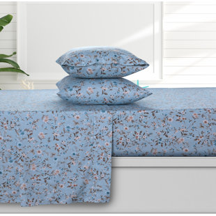AZORES HOME Sateen Floral Sheet Set