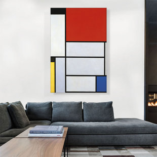 ARTCANVAS Composition With Red Square Lithograph In Colors 1921 On Canvas by Piet Mondrian Painting