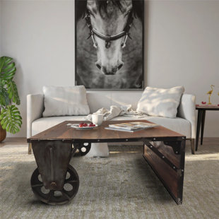 DESIGNE GALLERIE Branton Rectangular Console Table, Solid Wood Top & Iron Base, 48x36x17