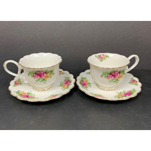 MDR TRADING INC. Country Roses Teacup & Saucer (Set of 2)