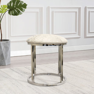 PASARGAD Safari Stainless Steel and Cowhide Accent Stool