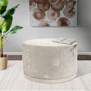 PASARGAD Safari Cowhide Upholstered with Stainless Steel Base Ottoman