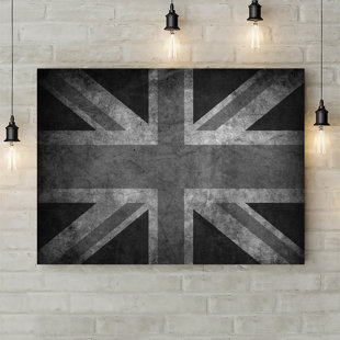 BOROUGH WHARF Union Jack Flag Retro Monochrome - Wrapped Canvas Art Print