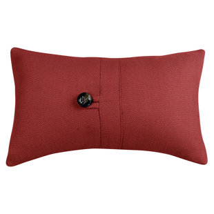 HIEND ACCENTS Rushmore Red Oblong Lumbar 10x17 inch Classic Chic Casual Decorative Throw Pillow with Buttons