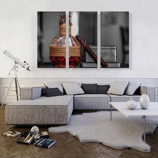 ARTCANVAS " Bourbon Whiskey And Cigar In Bar " 3 - Pieces