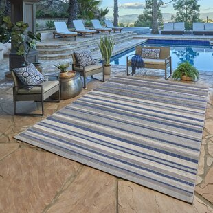 GERTMENIAN Fosel Muxia Gray/Navy Modern Micro Striped Hi-Low Flatweave Indoor/Outdoor Area Rug