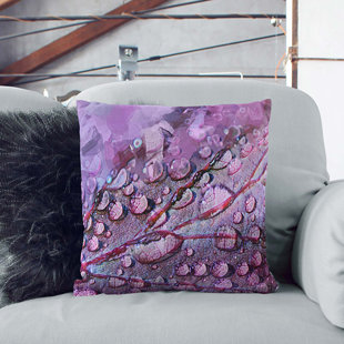 EAST URBAN HOME Dewdrops Upon A Lilac Leaf In Abstract Square Throw Cushion