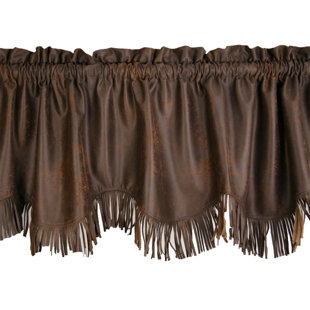 PASEO ROAD BY HIEND ACCENTS Rustic Barbwire Faux Suede Leather Fringed Western Rustic Window Valance 18x84 inch
