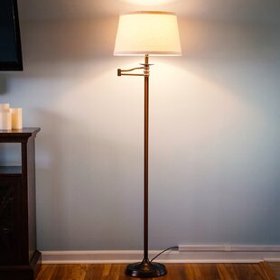 BRIGHTECH Caden 62 in. Mid-Century Modern 1-Light Extendable LED Floor Lamp with Fabric Drum Shade