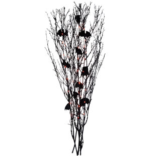 NORTHLIGHT SEASONAL 4' Black Glittered Halloween Branch with Bats - Orange LED Lights