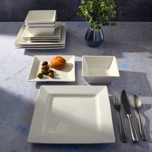 Gibson Home Everyday Hard Square 12-Piece Dinnerware Set, White Porcelain